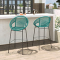 Teal Faux Wicker Outdoor Bar Stool Set of 2 W924813