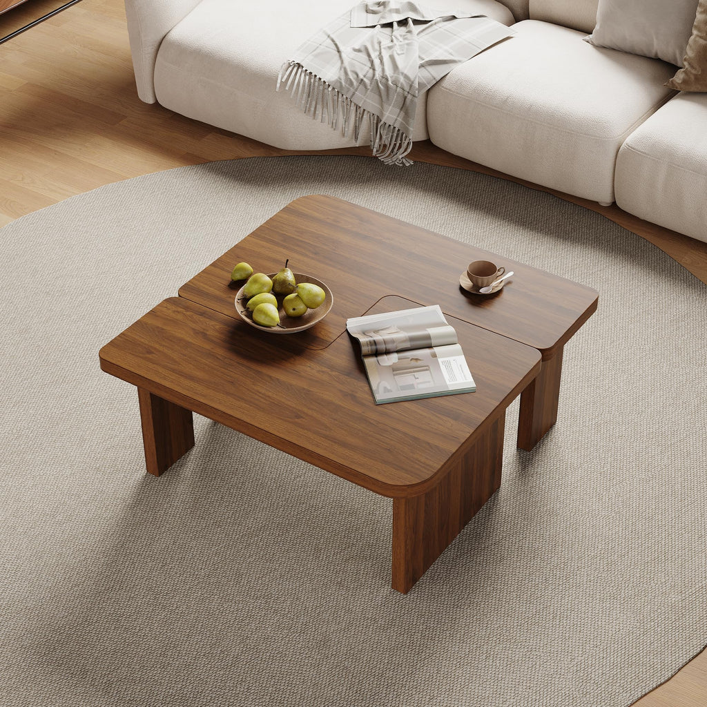 Brown Wooden L-Shape Coffee Table Set of 2 S200328