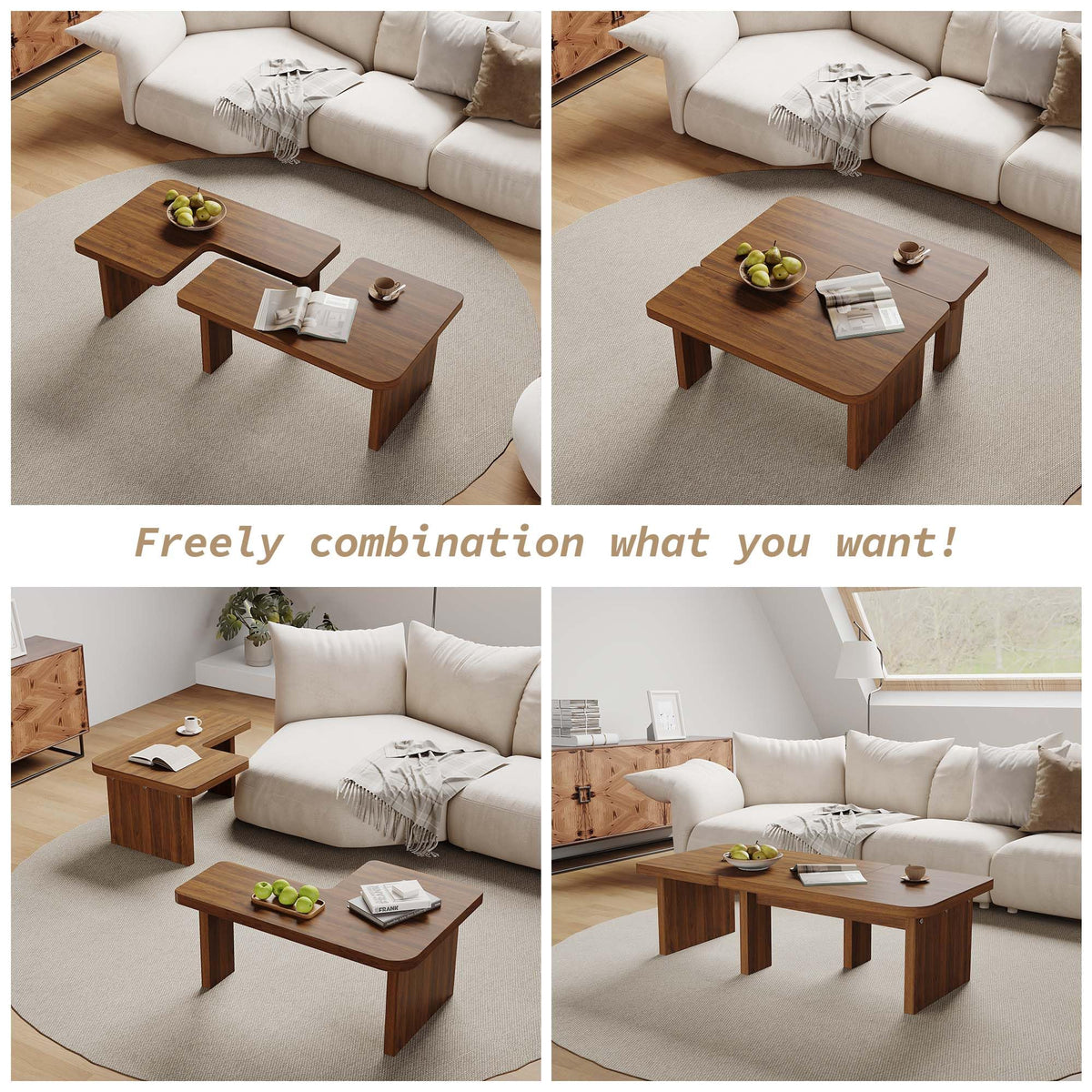 Brown Wooden L-Shape Coffee Table Set of 2 S200328