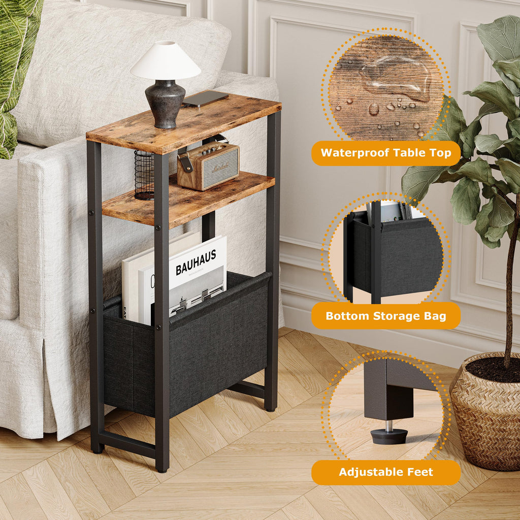 Narrow 3 Tier Side Table with Charging Station and Magazine Rack V39296
